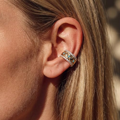 MEVECCO Ear Cuffs Non Piercing For Women 18K Gold Plated Turquiose Pearl Zircons Ear Cuff Earring Clip on Cartilage Fake Hoop Earrings Stack Jewelry Gifts - style: Small Tur -Pair