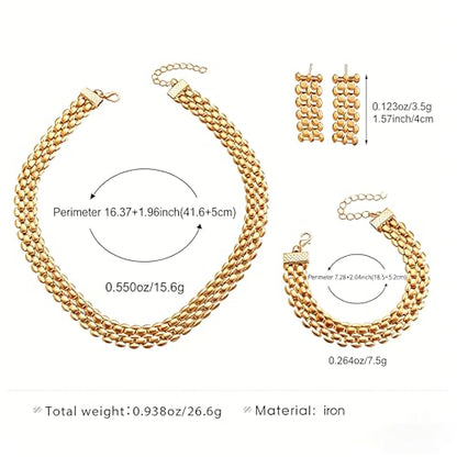 Chunky Gold Jewelry Sets for Women 14K Gold Plated Necklace Earrings Bracelet Set Cuban Link Thick Choker Necklace Punk Statement Necklaces Earrings Bracelet Set Fashion Jewelry Gift for Women - color: Gold