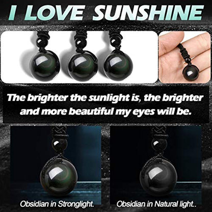 Jovivi Healing Crystals Necklace Natural Tiger Eye Amethyst Lucky Blessing Protection Chakra Beads Stone Pendant for Women Men Adjustable - color: Obsidian Stone + Black Rope