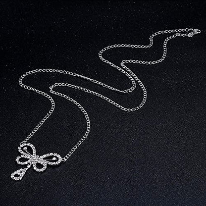 Jumwrit Bling Butterfly Waist Chain for Women Silver Rhinestone Body Chain Adjustable Belly Chain Costume Accessories