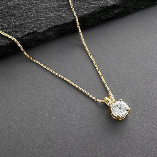 Mariell Cubic Zirconia Crystal Pendant Necklace for Women, 2 Carat 8mm CZ, for Brides, Wedding, Mother's Day Jewelry Gift - color: Gold-Clear Cubic Zirconia