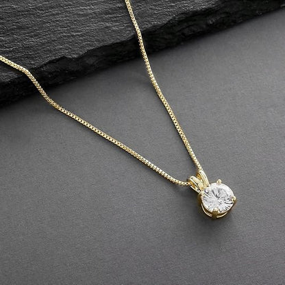 Mariell Cubic Zirconia Crystal Pendant Necklace for Women, 2 Carat 8mm CZ, for Brides, Wedding, Mother's Day Jewelry Gift - color: Gold-Clear Cubic Zirconia