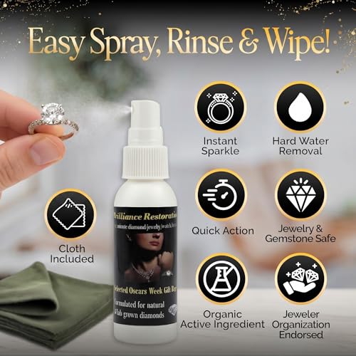 Brilliance Restoration Diamond Jewelry Cleaner Spray 2oz + Microsuede Cloth | 1-Minute Instant Shine | For Engagement Rings, Earrings, Necklaces, CZ, Gemstones & Steel Watches