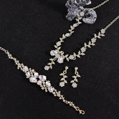 CSIYANJRY99 Silver Prom Jewelry Set Gold Wedding Jewelry Sets for Brides Necklace and Earring Bracelet Rhinestone Prom Party Costume Accessorie - color: A-Gold