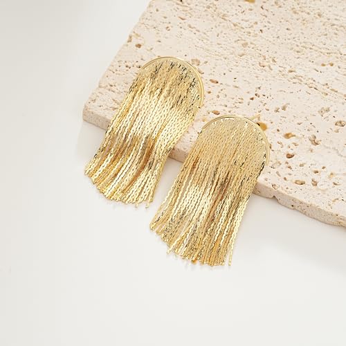 Sylph 14K 18K Gold Plated Chandelier Earrings for Women, Long Tassel Earring Huggie, Silver Leaf Dangle Drop Earrings, Dainty Bohemian Jewelry Gifts for Wedding Everyday Wear - color: C-18K Gold Plated Fringe Earrings