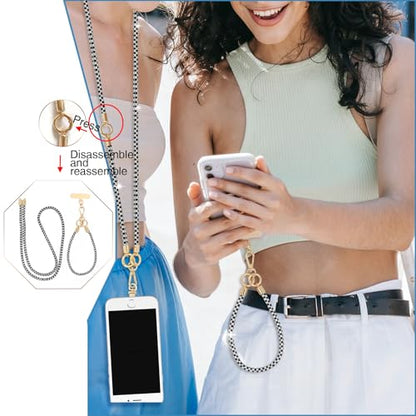 Phone Lanyard Crystal Phone Strap Crossbody, Black White | Crystal Phone Strap Crossbody Rhinestone Anti Theft Layered Strap Crossbody Cell Phone Neck for Women - color: Black White