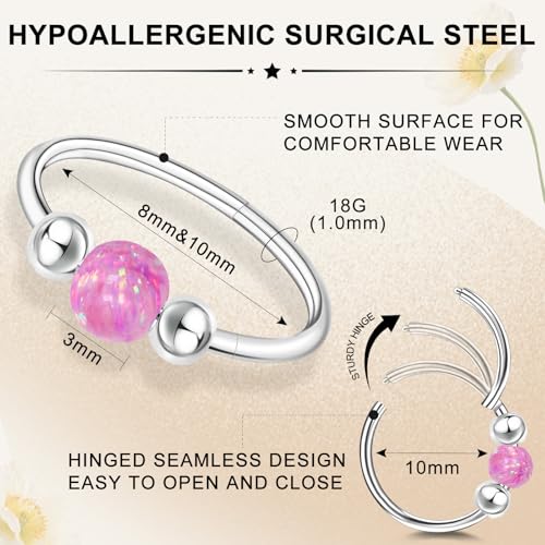 ONESING 9-40 Pcs Nose Rings - Hoops, Studs & L Shape - Hypoallergenic Stainless Steel Nose Piercings for Women & Men - color: Pink Opal-2Pcs