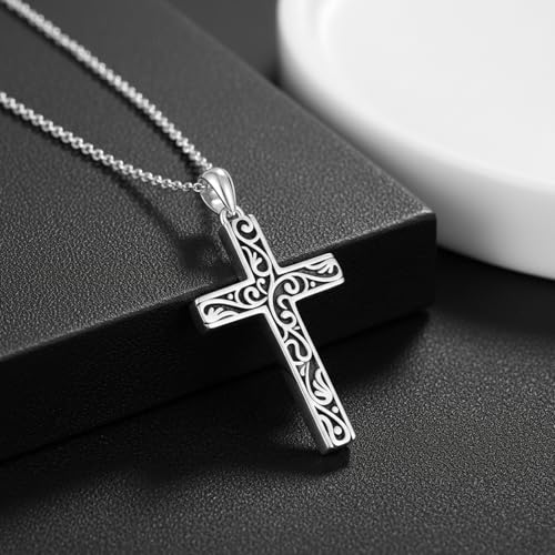 Cross Necklace for Men Women 925 Sterling Silver Cross Pendant Necklace Christian Religious Jewelry Gifts for Anniversary - color: 20-Filigree Cross