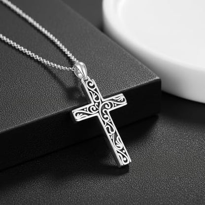 Cross Necklace for Men Women 925 Sterling Silver Cross Pendant Necklace Christian Religious Jewelry Gifts for Anniversary - color: 20-Filigree Cross