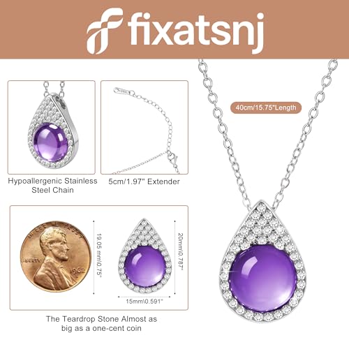 Women Trendy Faux Crystal Pendant Necklace 18K Gold/Silver Plated | CZ Halo Teardrop Drop Pendant Necklace Lightweight Fashion Jewelry Set Stackable For Wedding Daily Wear - color: Purple