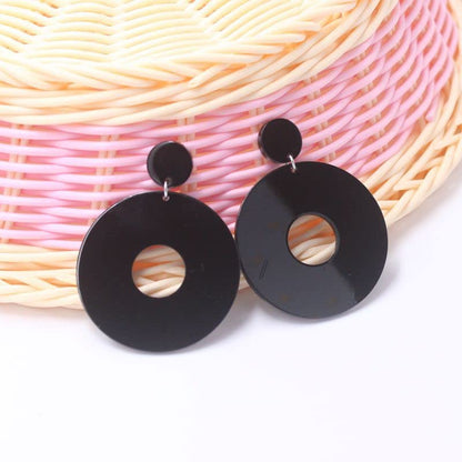 Acrylic Transparent Hollow Double Circle Round Dangle Earrings Geometric Statement Drop Earrings for Women Summer Holiday Cool Party Jewelry - color: black