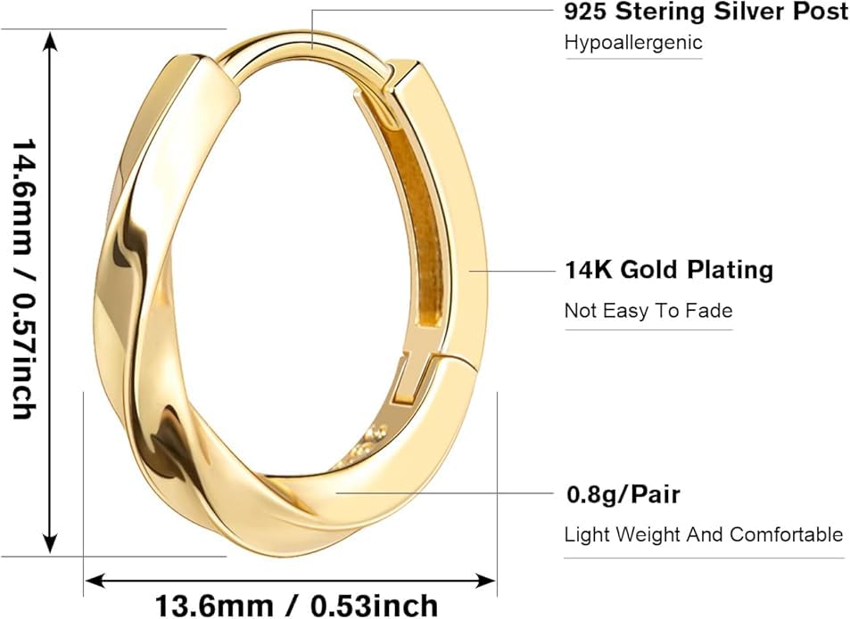 Gold and Silver Hoop Earrings for Women Small Huggie Earrings Hoops | Lightweight Hypoallergenic Hoop Earrings Set for Women Gifts - color: twisted hoop