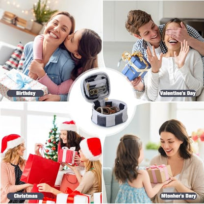 Travel Jewelry Case, White and Navy | Clear Coated, Stripe, Tassels, Mini Storage Box for Ring,Necklace,Bracelet,Gift - color: White+Navy