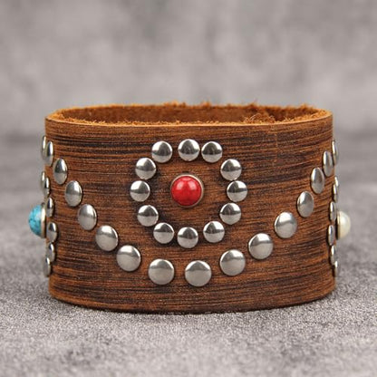GelConnie Punk Leather Cuff Bracelet Adjustable Straps Wrap Bracelets Arm Armor Cuff Gothic Leather Wristbands for Men, Women - color: MLPB098-Brown