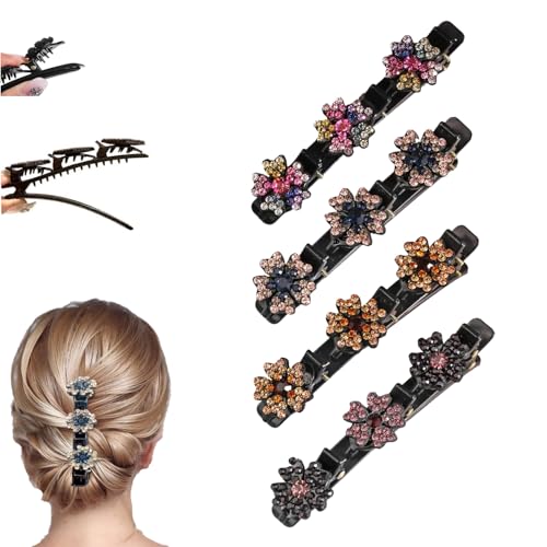 Sparkling Crystal Stone Braided Hair Clips for Women. | Hair Clips for Styling Hair Barrettes for Women and Girls,Double-Layer Duckbill Clips, Non-Slip Hair Accessories (E-2Pcs) - color: E-Pcs