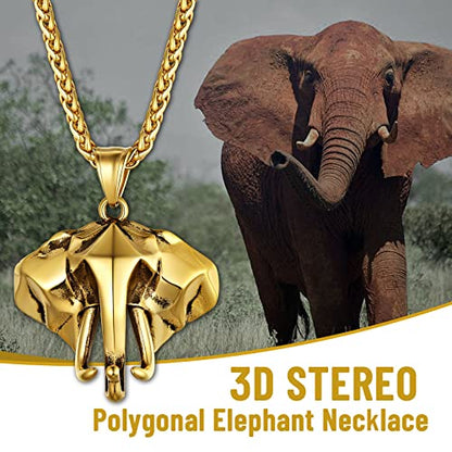 GOLDCHIC JEWELRY Africa Map Necklace for Men, Stainless Steel African Tribal/Egyptian Eye of Horus/I LOVE AFRICA/Elephant Map Hiphop Jewelry Unisex with 22'+2'Adjustable Chain - color: 3D Elephant - Gold, style: No Customization