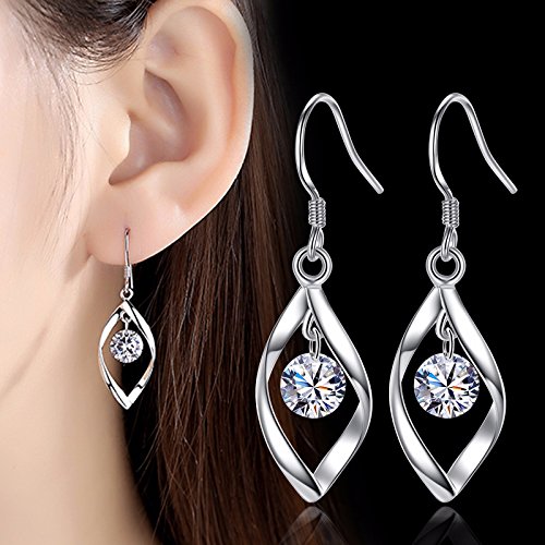Linear Swirl Wire Earrings For Women dangling Boho Dangle Drop - color: Silver- With drill