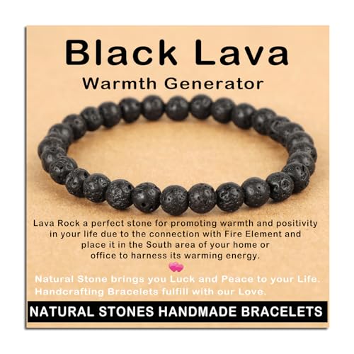 AD Beads Handmade Gemstone Stretch Elastic Bracelet Crystal Healing Reiki Nature's Beauty and Spiritual Essence Unisex (6mm, Black Lava (Warmth Generator)) - color: Black Lava (Warmth Generator), size: 6mm