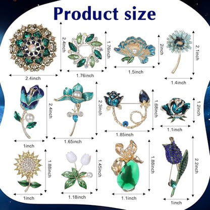 12pcs Women Brooches Bulk Set,Rhinestone Crystal Vintage Brooch Pins,Retro Broches Pin for Women Mother's Day Gifts Christmas Gifts - style: Flower