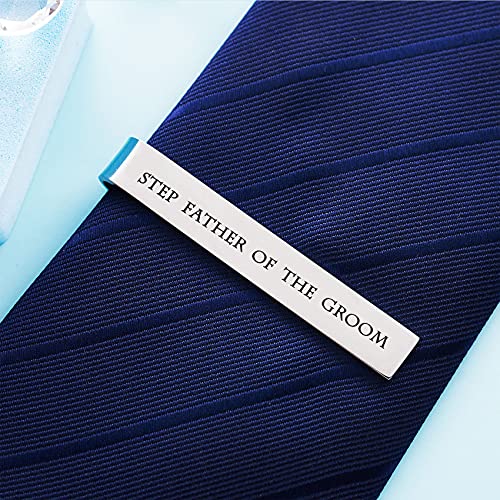 Father of the Bride and Groom Gifts - Wedding Tie Clips for Groomsmen From the Bride - Stainless Steel Tie Bars - color: Step Father of The Groom - White