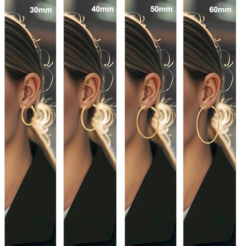 4 Pairs Gold Hoop Earrings for Women | 14K Gold Plated Hypoallergenic Small Large Earrings Set, Lightweight Stainless Steel Hoops - color: Gold
