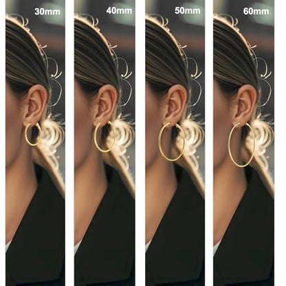 4 Pairs Gold Hoop Earrings for Women | 14K Gold Plated Hypoallergenic Small Large Earrings Set, Lightweight Stainless Steel Hoops - color: Gold