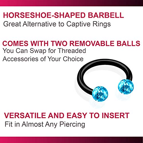 2pcs 16g Circular Barbell Black Titanium G23 Ear Helix Lip Eyebrow Tragus Nose Snake Septum Cartilage Bite Ring B2ICT - color: Aquamarine