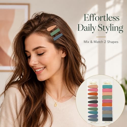 Bphne 20 Pcs Matte Non-Slip Snap Hair Clips for Women, Solid Teardrop & Rectangle Barrettes, Small Metal Pins for Thin Fine Hair, No Crease Lightweight for Everyday Makeup - color: Solid