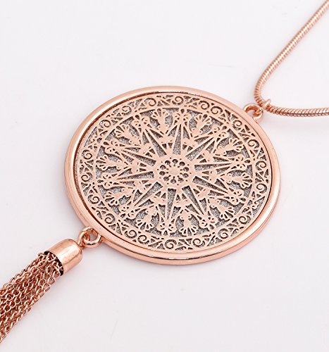 MOLOCH Long Necklaces For Woman Disk Circle Pendant Necklaces Tassel Fringe Necklace Set Statement Pendant - color: rose gold