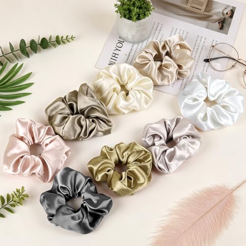 32 Pcs Satin Scrunchies for Women,16 Colors Silk Scrunchies Ponytail Holders,Satin Hair Ties and Bands for Thick,Thin and Curly hair