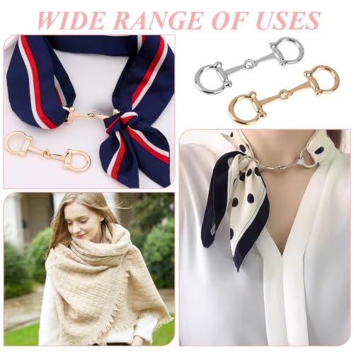 2 Pcs Horsebit Silk Scarf Buckle Rings, Gold and Silver | Zinc alloy styling rings, silk scarves, wraps and shawls, work and travel outfits, 2 finishes