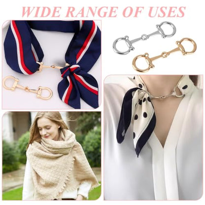 2 Pcs Horsebit Silk Scarf Buckle Rings, Gold and Silver | Zinc alloy styling rings, silk scarves, wraps and shawls, work and travel outfits, 2 finishes