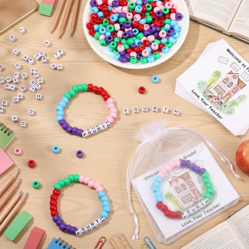 Tondiamo 24 Sets 4th Grade Back to School Gifts Friendship Bracelet Making Kit for Students Include Our Class is a Family Greeting Cards Beads Strings Bags DIY Kit for First Day of School Classroom - style: 4th Grade