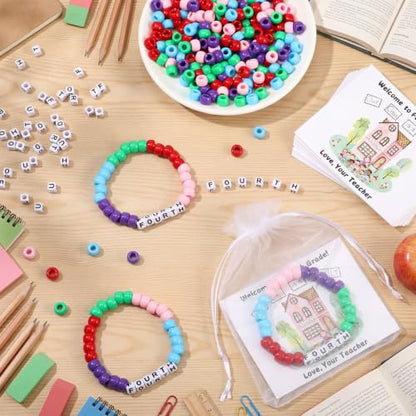 Tondiamo 24 Sets 4th Grade Back to School Gifts Friendship Bracelet Making Kit for Students Include Our Class is a Family Greeting Cards Beads Strings Bags DIY Kit for First Day of School Classroom - style: 4th Grade