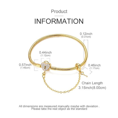 Star moon Mouse Clasp Snake Chain Bracelet 925 Sterling Silver Safety Chain Charm Christmas Mother’s Day Jewelry Gifts for Women - color: Gold Heart Key and Padlock Charm Bracelet, size: 20cm