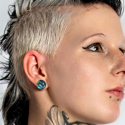 2 Pairs Abalone Pearl Shell Stainless Steel Ear Gauges Plugs and Tunnels, Size 2g - 1 inch Hypoallergenic Surgical Steel Ear Stretcher Expander Body Jewelry - color: BO1651 Black, size: 10 mm (00g)