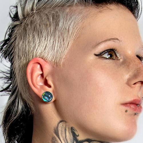 2 Pairs Abalone Pearl Shell Stainless Steel Ear Gauges Plugs and Tunnels, Size 2g - 1 inch Hypoallergenic Surgical Steel Ear Stretcher Expander Body Jewelry - color: BO1651 Black, size: 19 mm (3/4 inch)