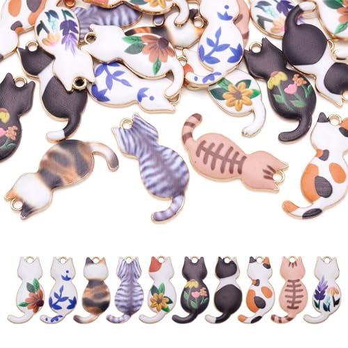 Enamel Cat Charms Alloy Enamel Pendants Cute Animal Pendants Lovely Cute Kitty Charm for Bracelet DIY Necklace Earrings Keychain Dangle Craft Jewelry Making - style: Back Backed Cat