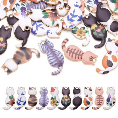 Enamel Cat Charms Alloy Enamel Pendants Cute Animal Pendants Lovely Cute Kitty Charm for Bracelet DIY Necklace Earrings Keychain Dangle Craft Jewelry Making - style: Back Backed Cat