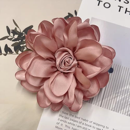 Dainty Fabric Rose Flower Large Brooch Lapel Pins Flower Brooches Pin Classic for Wedding Party Dance Banquet for Women Dress Suit Clothes Accessories Jewelry 100mm - color: Deep Pink