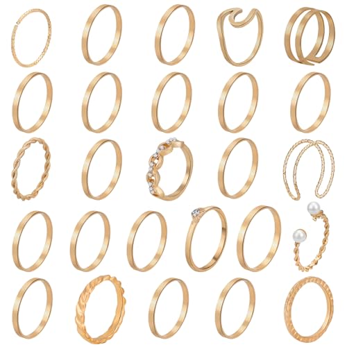 ONESING 18-31 Pcs Knuckle Rings for Women Stackable Rings Sets Vintage Joint Finger Rings Gold Rings Set for Women Men Hollow Carved Flowers Crystal Rings - color: Gold 1-25PCS