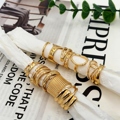 15 Pcs Gold Plated Knuckle Rings Set for Women, Statement Stackable Midi Rings, Dainty Chunky Stacking Statement Ring Pack