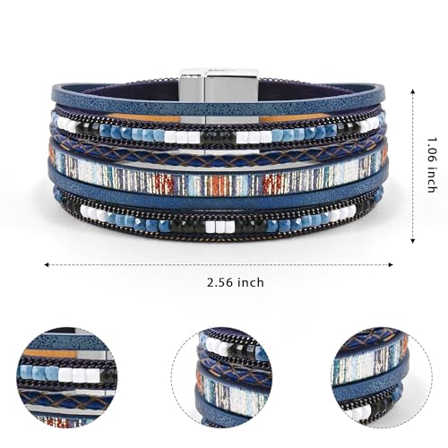 VIBILIA Boho Leather Wrap Bracelets for Women Multi-Layer Bracelets | With Strong Clasp Jewelry for Women - color: 03-BohoBraid-RoyalBlue