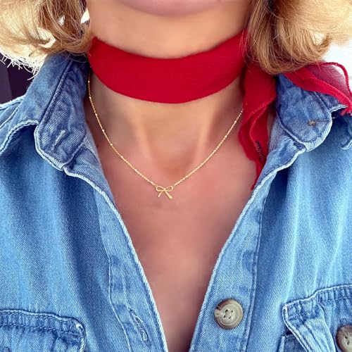 Thaivor Necklace for Women Dainty Bow Necklace 14K Gold Plated Cute Choker Small Pendant Charm Necklaces Teen Gift Trendy Stuff Personalized Jewelry Gifts - color: Gold-Bead-6