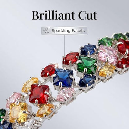 1PCS Bohemian Tennis Bracelet for Women, Golden Plated Copper Colorful Synthetic Zirconia, Elegant Jewelry for Anniversary - color: Gold