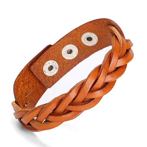 CCBFY Genuine Leather Bracelet Braided Sporty Wide Wristband Punk Jewelry for Men Women - color: 1 Piece - Yellow