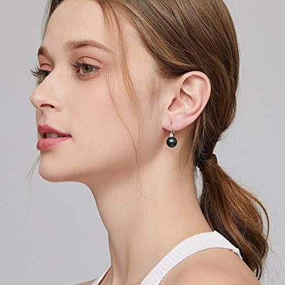Pearl Earrings for Women Pearl Leverback Earrings 925 Sterling Silver - color: A2-zirconia-black pearl