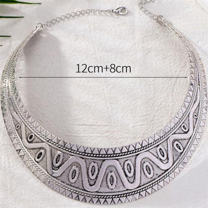 Chunky Gold Necklace Big Statement Chunky Necklace for Women African Tribe Wide Metal Choker Necklaces Jewelry - color: 09 Silver
