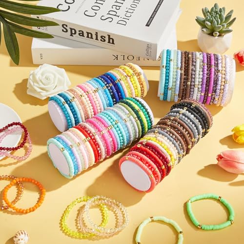 gisgfim 112 Pcs Beaded Friendship Bracelets Bulk Surfer Heishi Clay Stretch Y2K Bracelets Colorful Cute Boho Stackable BFF Bestie Inspirational Jewelry for Women Summer Beach Party Favors Style - style: Friendship