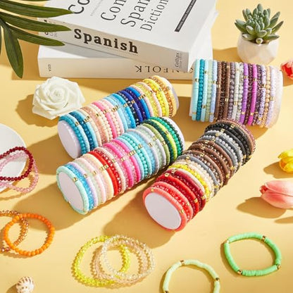 gisgfim 112 Pcs Beaded Friendship Bracelets Bulk Surfer Heishi Clay Stretch Y2K Bracelets Colorful Cute Boho Stackable BFF Bestie Inspirational Jewelry for Women Summer Beach Party Favors Style - style: Friendship